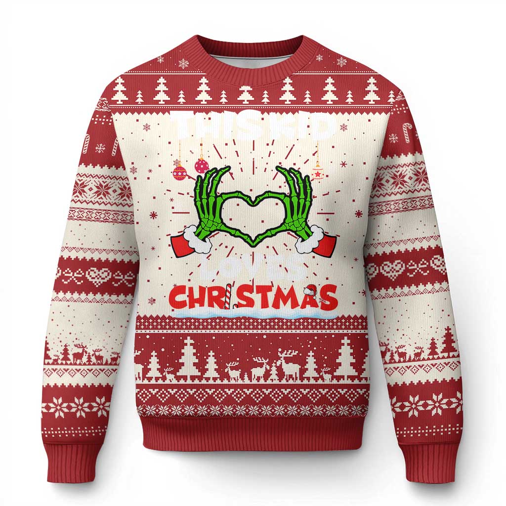 Funny Christmas Ugly Christmas Sweater This Kid Loves Xmas Skeleton Heart - Wonder Print Shop