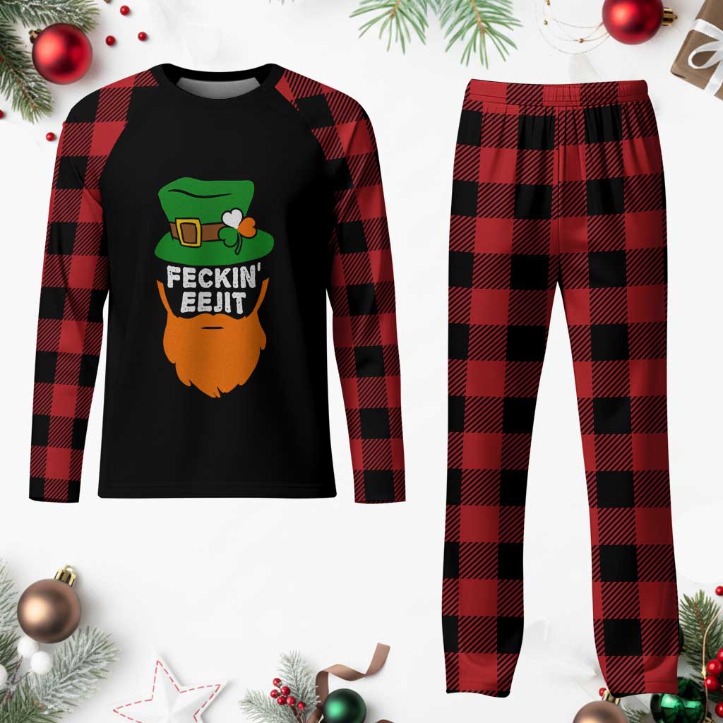 Funny St Patricks Day Plaid Pajama Set Feckin Eejit Irish Slang Idiot Patty's Day - Wonder Print Shop