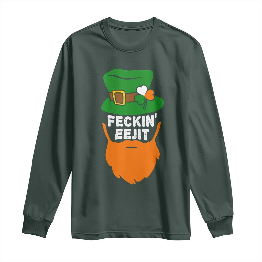 Funny St Patricks Day Long Sleeve Shirt Feckin Eejit Irish Slang Idiot Patty's Day