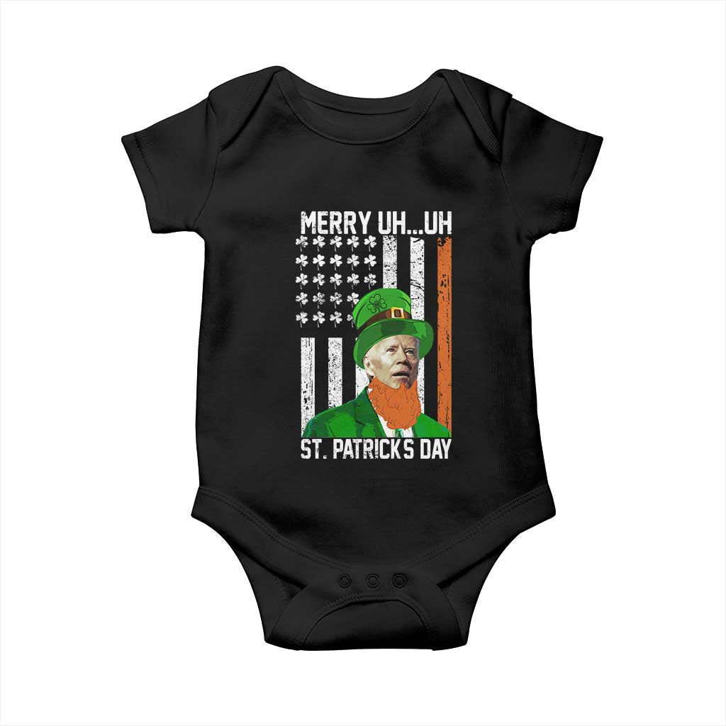 Funny Biden St Patricks Day Baby Onesie Merry 4th of Saint Patrick Uh Uh Leprechaun American Flag
