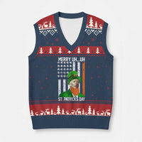 Funny Biden St Patricks Day V-Neck Knit Sweater Vest Merry 4th of Saint Patrick Uh Uh Leprechaun American Flag - Wonder Print Shop