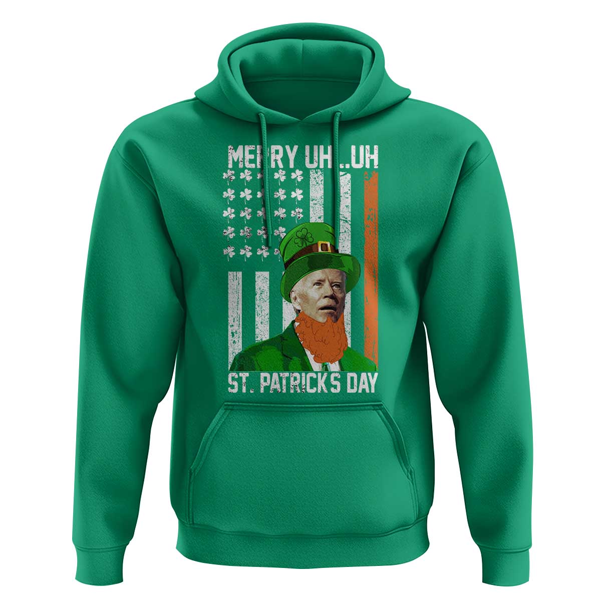 Funny Biden St Patricks Day Hoodie Merry 4th of Saint Patrick Uh Uh Leprechaun American Flag