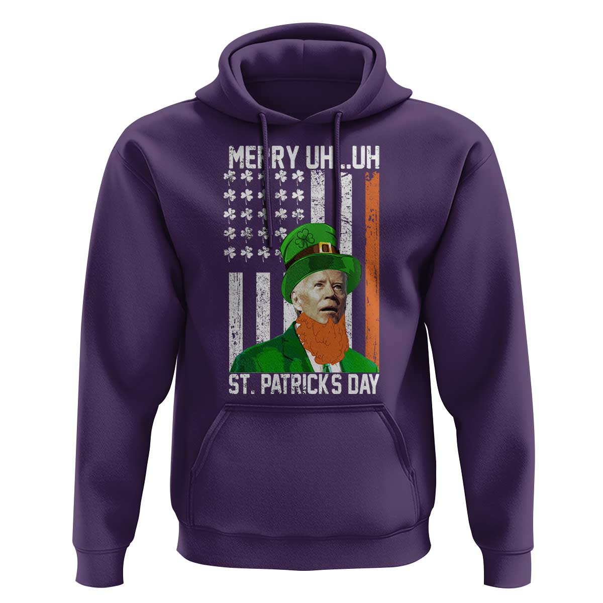 Funny Biden St Patricks Day Hoodie Merry 4th of Saint Patrick Uh Uh Leprechaun American Flag