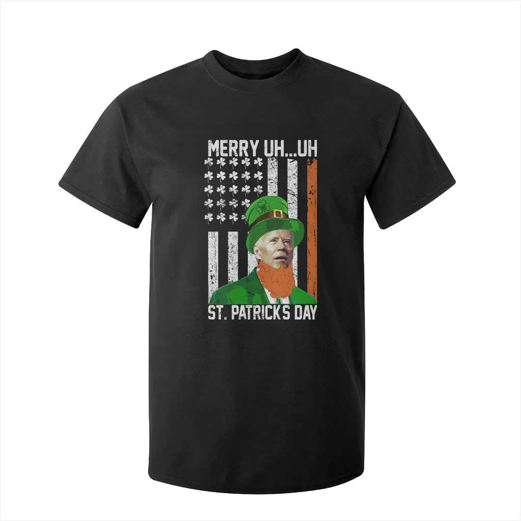 Funny Biden St Patricks Day T Shirt For Kid Merry 4th of Saint Patrick Uh Uh Leprechaun American Flag