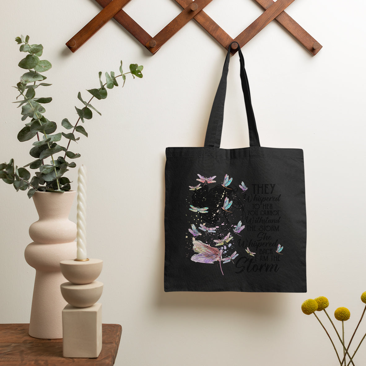 She Whispered Back I Am The Storm Dragonflies Tote Bag for Women, Dragonfly Tote Bag, Dragonfly Gift, Insect Lover, Spiritual Tote Bag Tote Bag - Wonder Print Shop