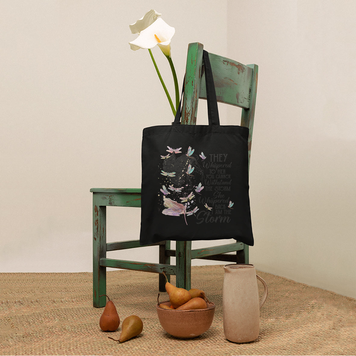 She Whispered Back I Am The Storm Dragonflies Tote Bag for Women, Dragonfly Tote Bag, Dragonfly Gift, Insect Lover, Spiritual Tote Bag Tote Bag - Wonder Print Shop