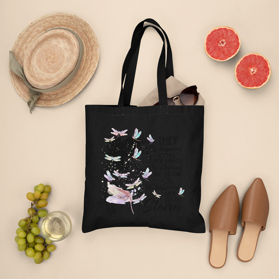 She Whispered Back I Am The Storm Dragonflies Tote Bag for Women, Dragonfly Tote Bag, Dragonfly Gift, Insect Lover, Spiritual Tote Bag Tote Bag - Wonder Print Shop