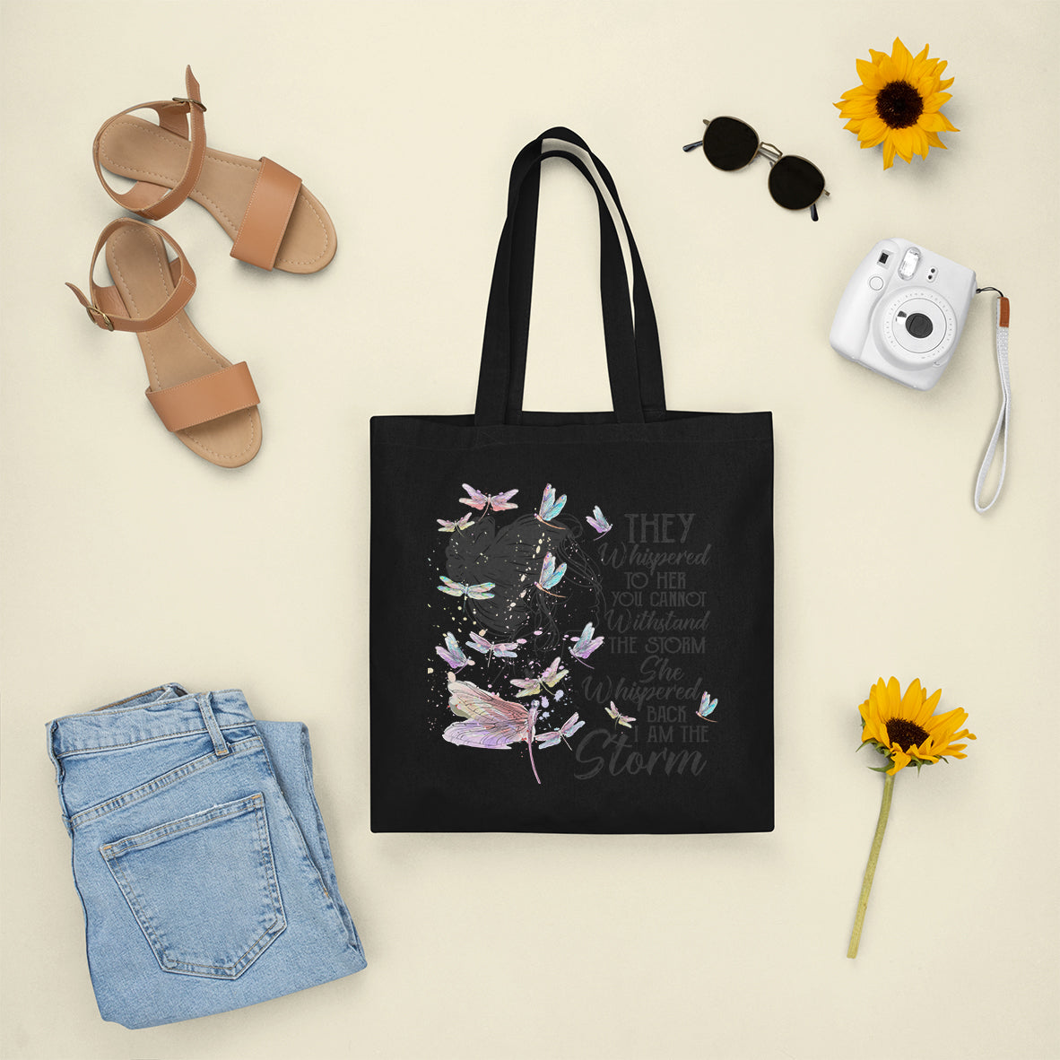 She Whispered Back I Am The Storm Dragonflies Tote Bag for Women, Dragonfly Tote Bag, Dragonfly Gift, Insect Lover, Spiritual Tote Bag Tote Bag - Wonder Print Shop