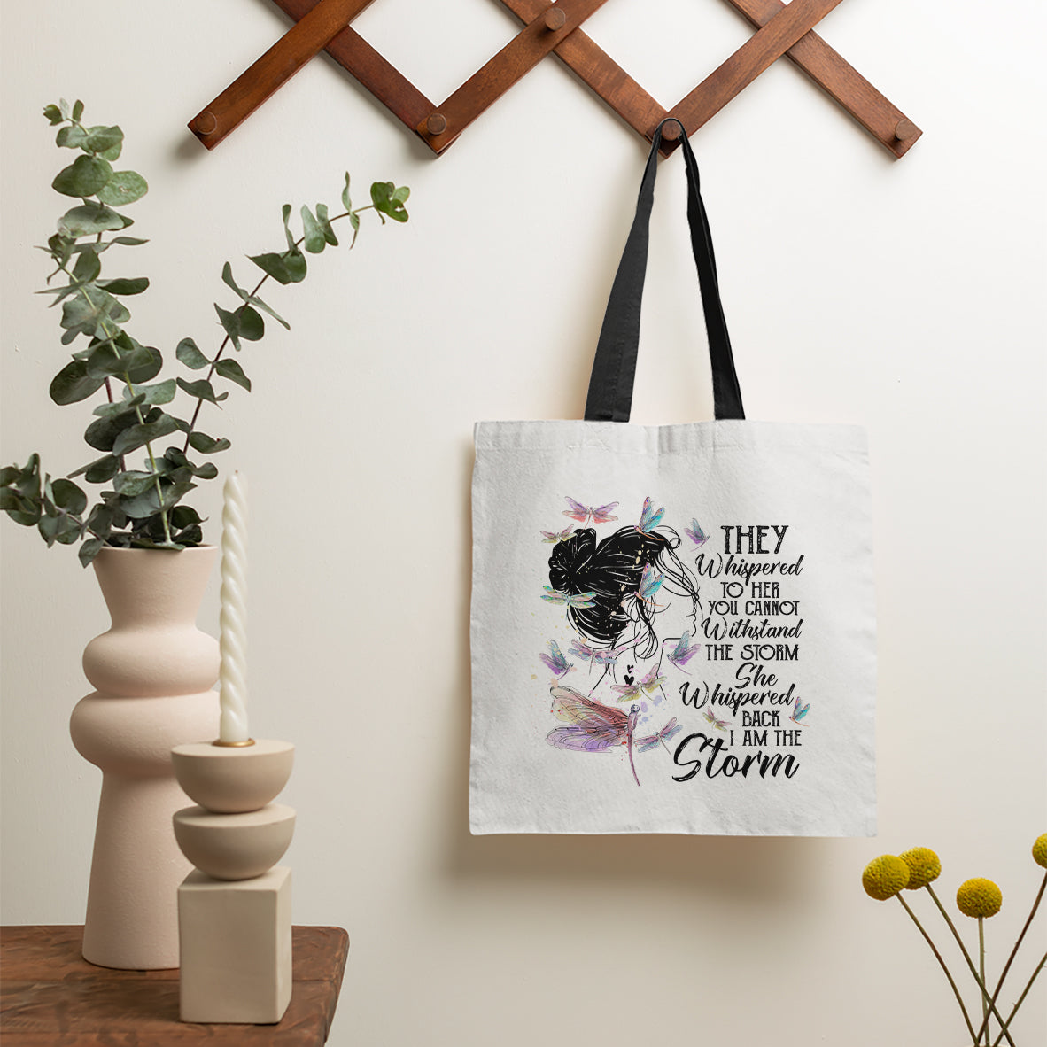 She Whispered Back I Am The Storm Dragonflies Tote Bag for Women, Dragonfly Tote Bag, Dragonfly Gift, Insect Lover, Spiritual Tote Bag Tote Bag - Wonder Print Shop