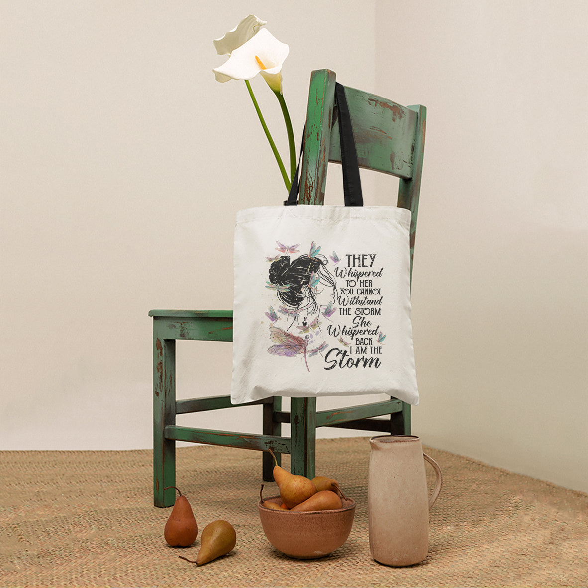 She Whispered Back I Am The Storm Dragonflies Tote Bag for Women, Dragonfly Tote Bag, Dragonfly Gift, Insect Lover, Spiritual Tote Bag Tote Bag - Wonder Print Shop