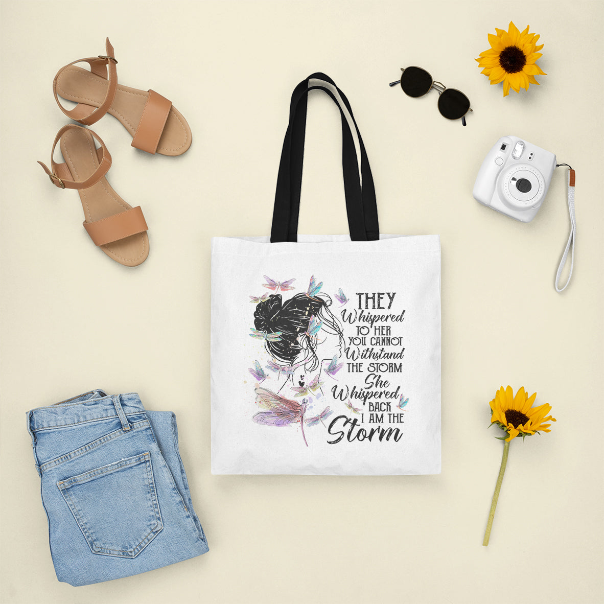 She Whispered Back I Am The Storm Dragonflies Tote Bag for Women, Dragonfly Tote Bag, Dragonfly Gift, Insect Lover, Spiritual Tote Bag Tote Bag - Wonder Print Shop