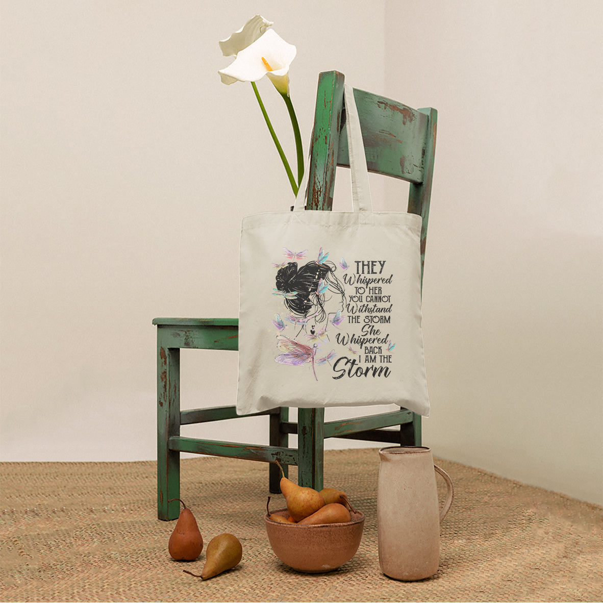 She Whispered Back I Am The Storm Dragonflies Tote Bag for Women, Dragonfly Tote Bag, Dragonfly Gift, Insect Lover, Spiritual Tote Bag Tote Bag - Wonder Print Shop