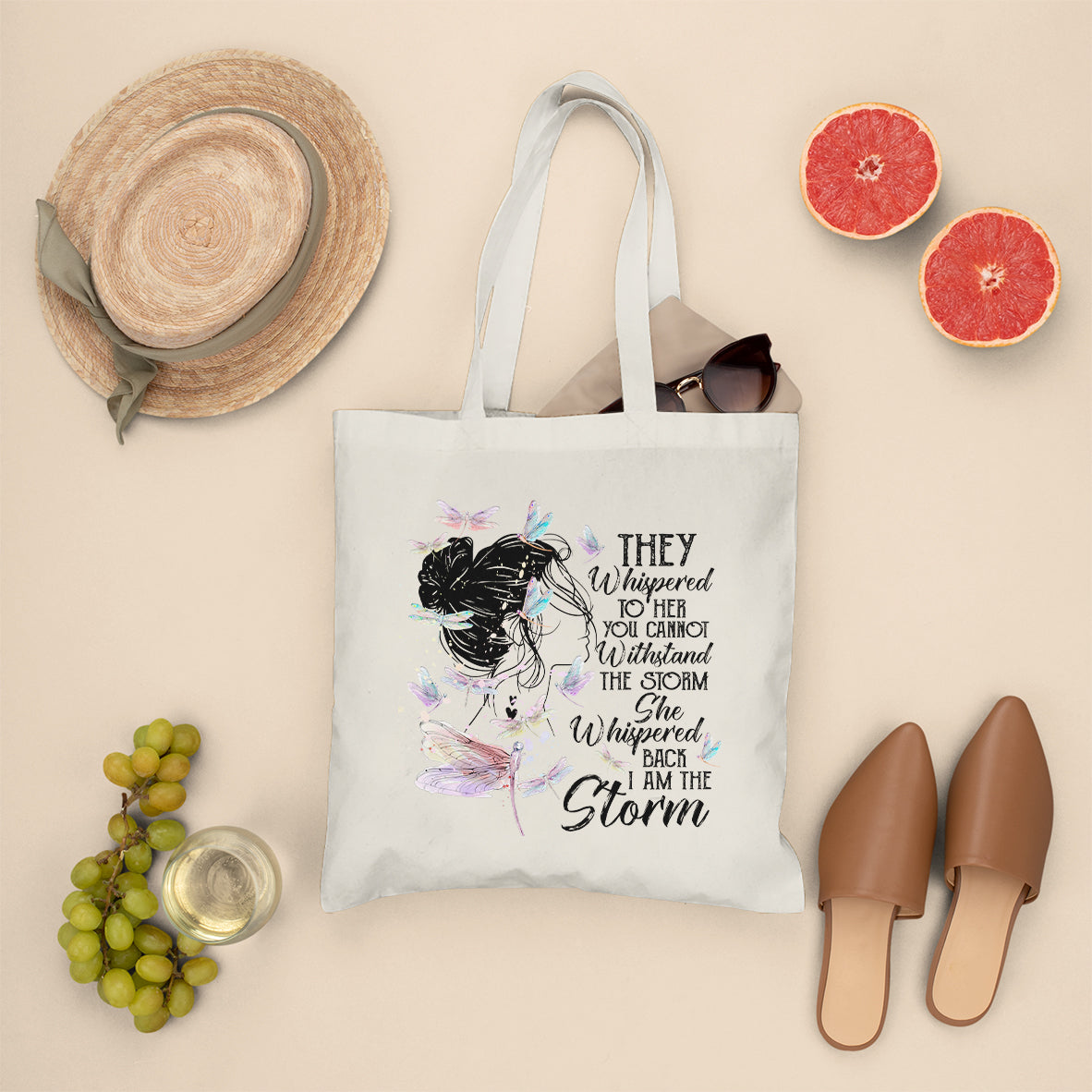 She Whispered Back I Am The Storm Dragonflies Tote Bag for Women, Dragonfly Tote Bag, Dragonfly Gift, Insect Lover, Spiritual Tote Bag Tote Bag - Wonder Print Shop