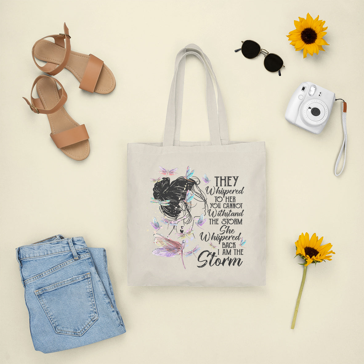 She Whispered Back I Am The Storm Dragonflies Tote Bag for Women, Dragonfly Tote Bag, Dragonfly Gift, Insect Lover, Spiritual Tote Bag Tote Bag - Wonder Print Shop