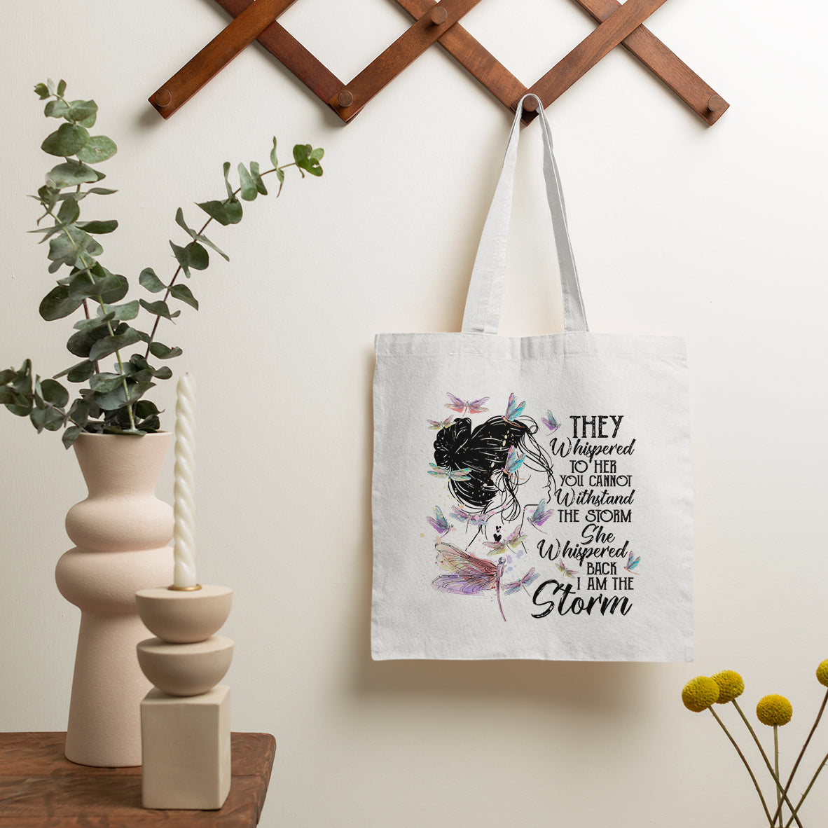 She Whispered Back I Am The Storm Dragonflies Tote Bag for Women, Dragonfly Tote Bag, Dragonfly Gift, Insect Lover, Spiritual Tote Bag Tote Bag - Wonder Print Shop