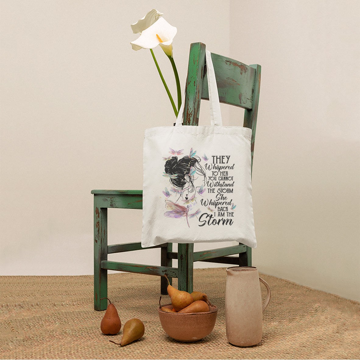 She Whispered Back I Am The Storm Dragonflies Tote Bag for Women, Dragonfly Tote Bag, Dragonfly Gift, Insect Lover, Spiritual Tote Bag Tote Bag - Wonder Print Shop