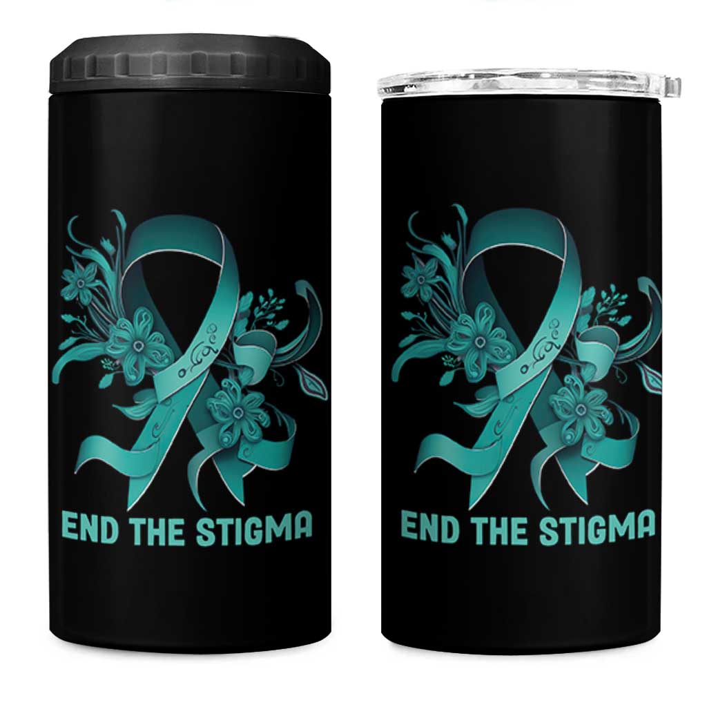 Sexual Assault Awareness 4 in 1 Can Cooler Tumbler End The Stigma Teal Floral Ribbon