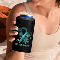 Sexual Assault Awareness 4 in 1 Can Cooler Tumbler End The Stigma Teal Floral Ribbon
