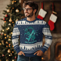 Sexual Assault Awareness Ugly Christmas Sweater End The Stigma Teal Floral Ribbon - Wonder Print Shop