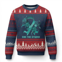 Sexual Assault Awareness Ugly Christmas Sweater End The Stigma Teal Floral Ribbon - Wonder Print Shop
