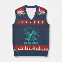 Sexual Assault Awareness V-Neck Knit Sweater Vest End The Stigma Teal Floral Ribbon - Wonder Print Shop
