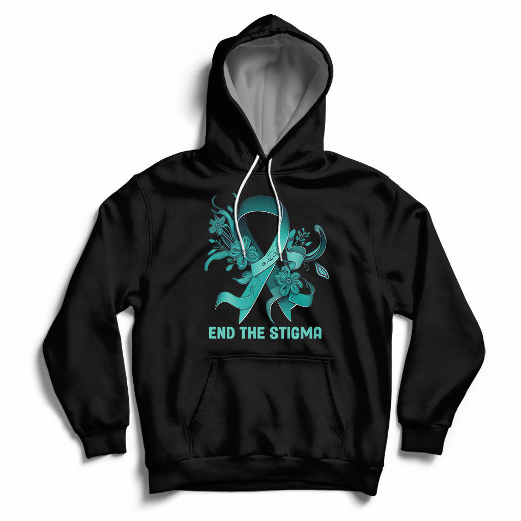 Teal Floral Ribbon Sexual Assault Awareness Month End The Stigma, Sexual Assault Awareness Shirt Hoodie - Wonder Print Shop