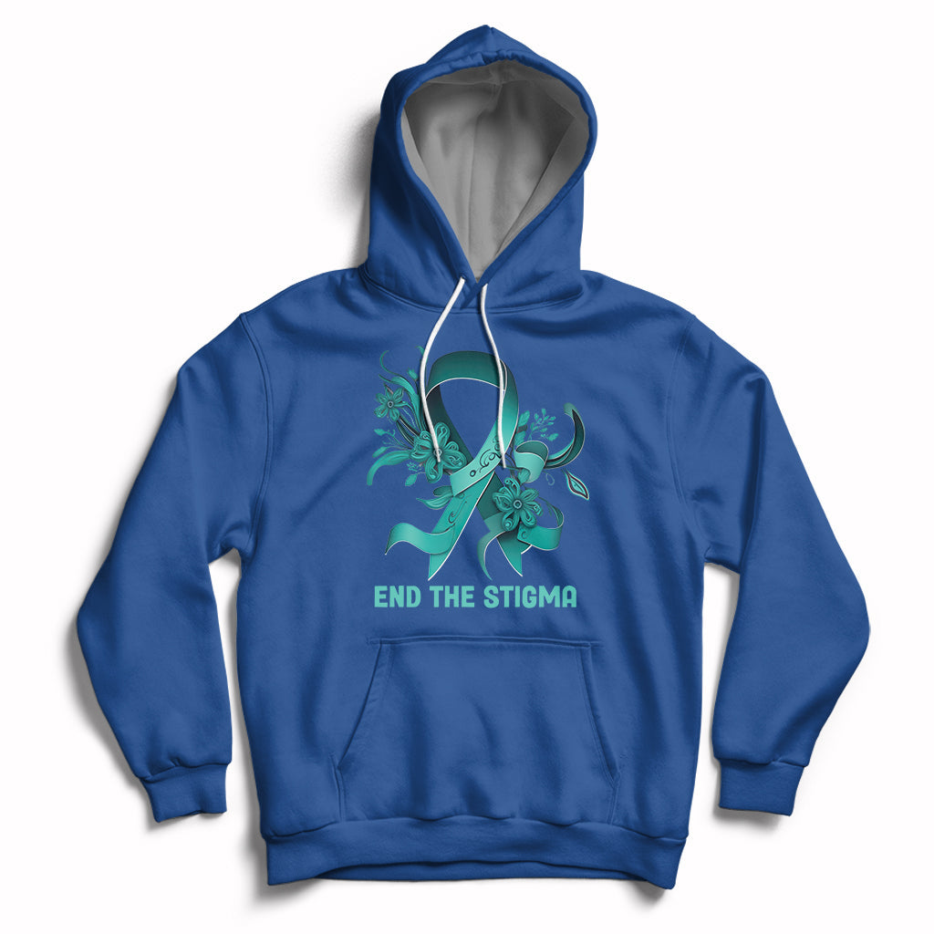 Teal Floral Ribbon Sexual Assault Awareness Month End The Stigma, Sexual Assault Awareness Shirt Hoodie - Wonder Print Shop