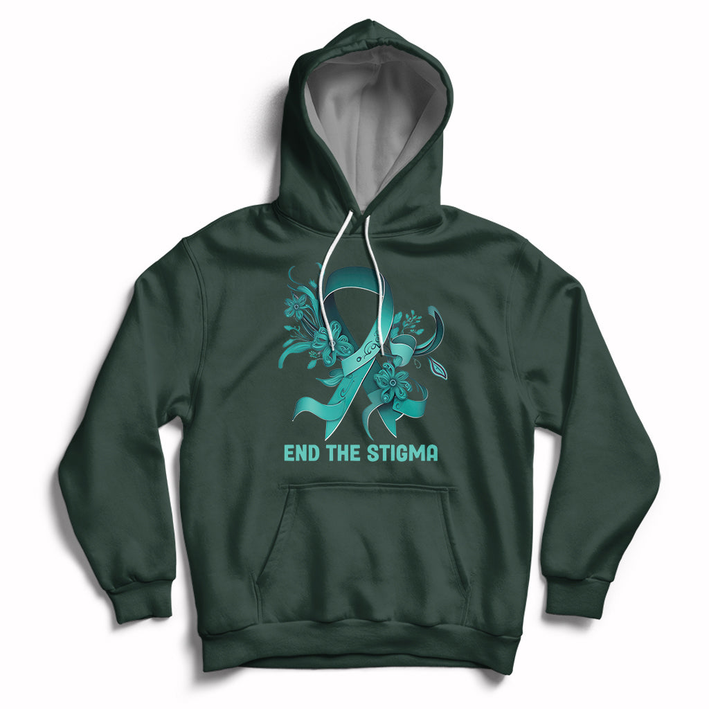 Teal Floral Ribbon Sexual Assault Awareness Month End The Stigma, Sexual Assault Awareness Shirt Hoodie - Wonder Print Shop