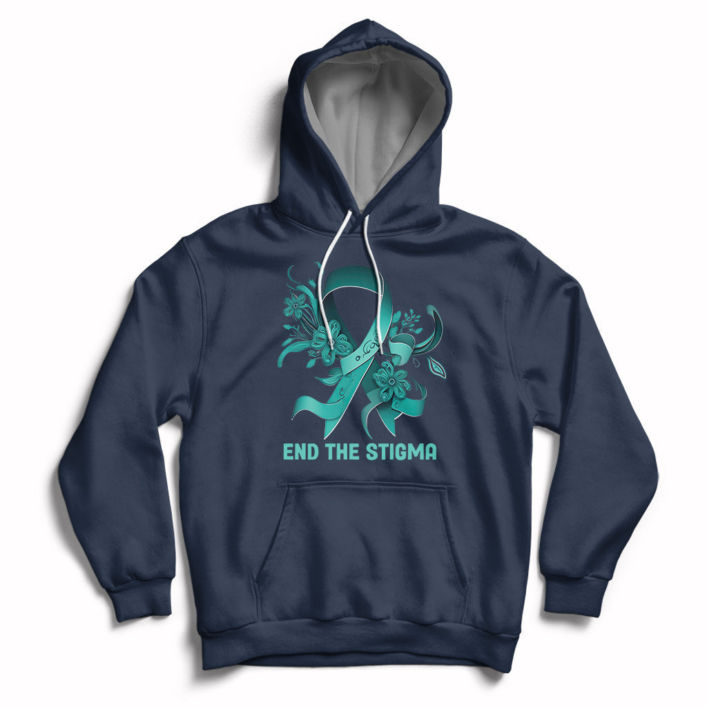 Teal Floral Ribbon Sexual Assault Awareness Month End The Stigma, Sexual Assault Awareness Shirt Hoodie - Wonder Print Shop