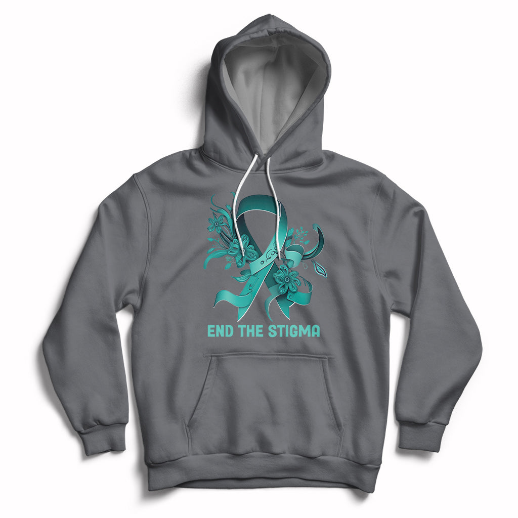Teal Floral Ribbon Sexual Assault Awareness Month End The Stigma, Sexual Assault Awareness Shirt Hoodie - Wonder Print Shop