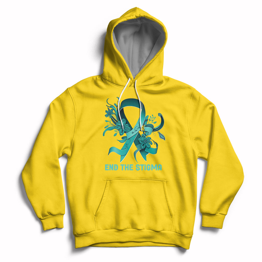 Teal Floral Ribbon Sexual Assault Awareness Month End The Stigma, Sexual Assault Awareness Shirt Hoodie - Wonder Print Shop