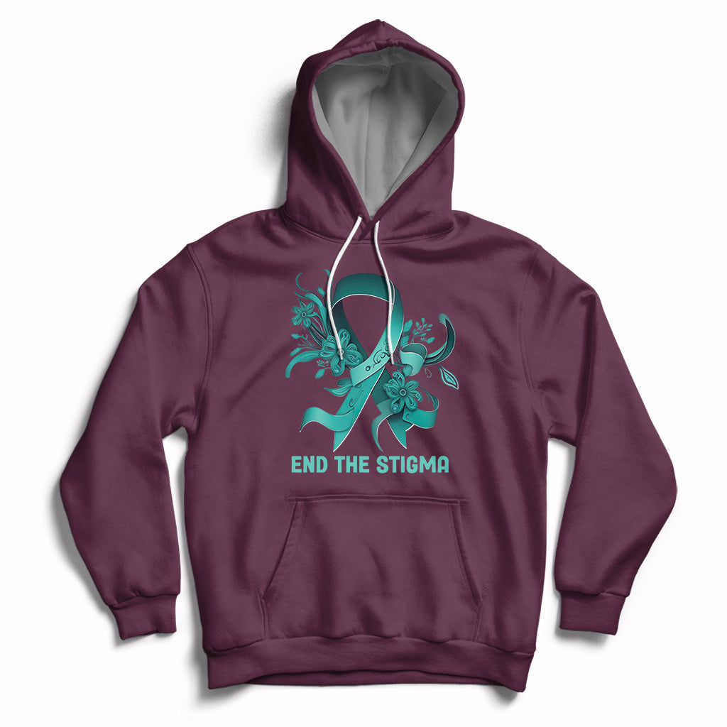 Teal Floral Ribbon Sexual Assault Awareness Month End The Stigma, Sexual Assault Awareness Shirt Hoodie - Wonder Print Shop