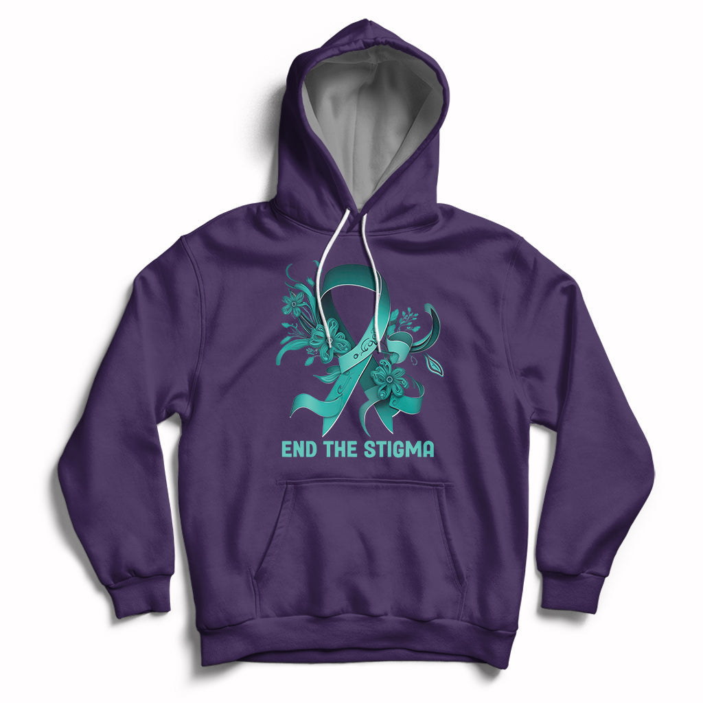 Teal Floral Ribbon Sexual Assault Awareness Month End The Stigma, Sexual Assault Awareness Shirt Hoodie - Wonder Print Shop