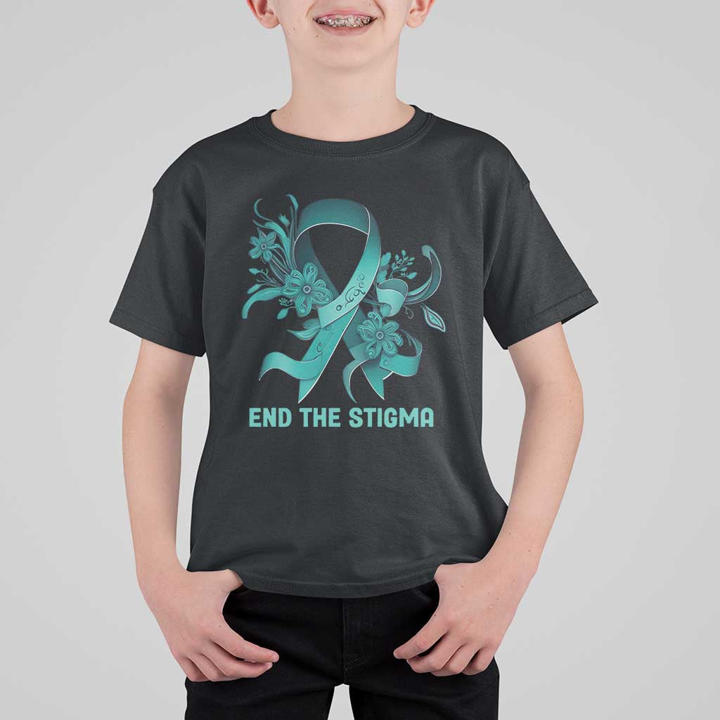 Sexual Assault Awareness T Shirt For Kid End The Stigma Teal Floral Ribbon