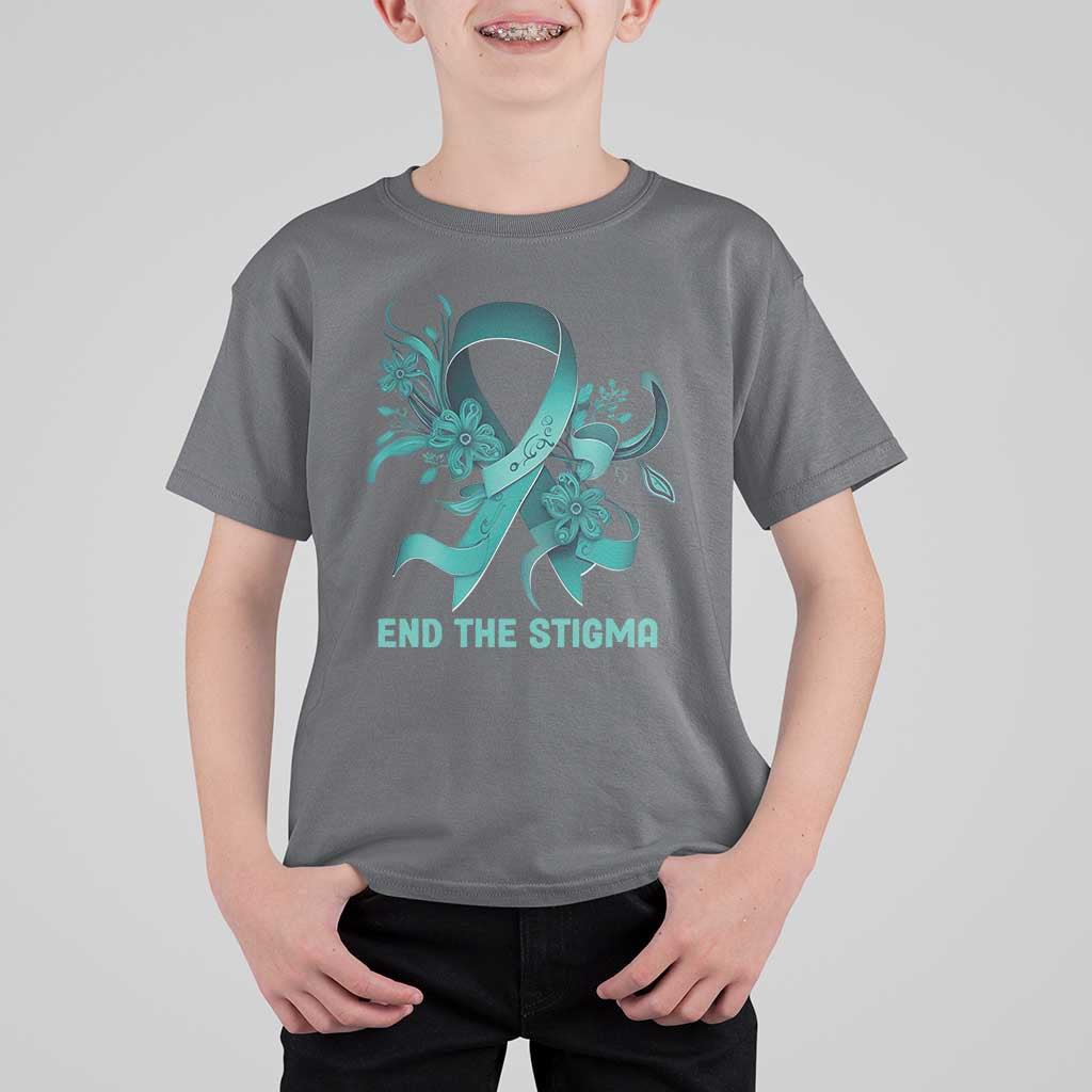 Sexual Assault Awareness T Shirt For Kid End The Stigma Teal Floral Ribbon