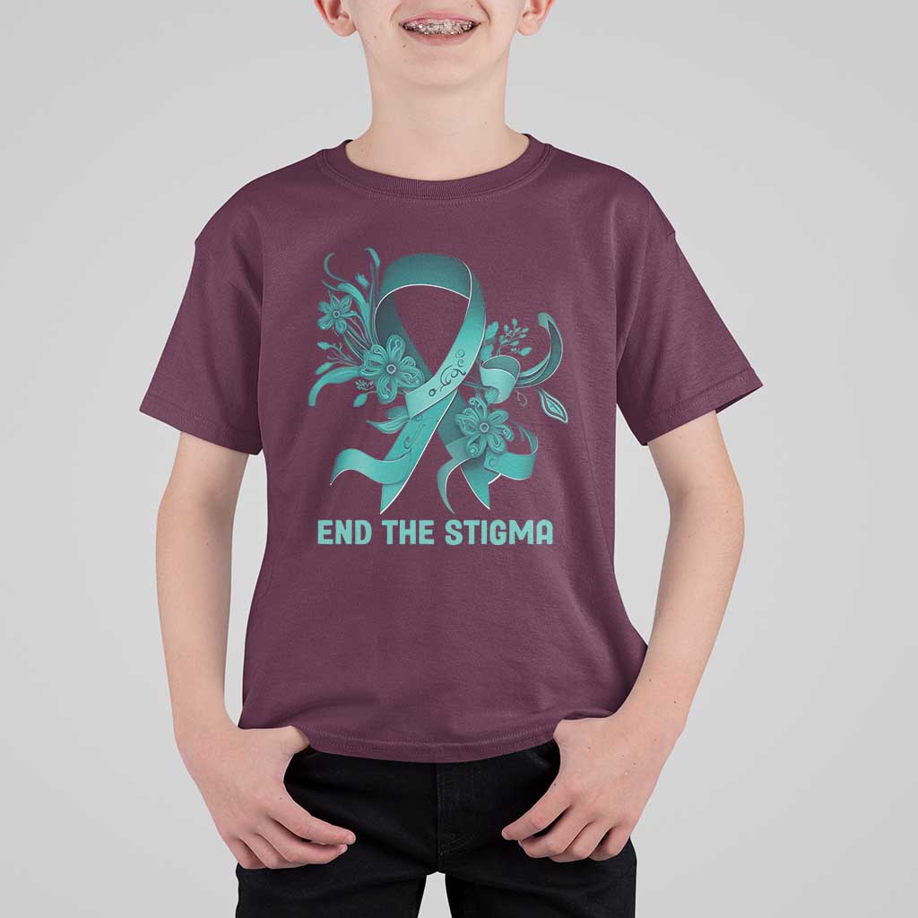 Sexual Assault Awareness T Shirt For Kid End The Stigma Teal Floral Ribbon