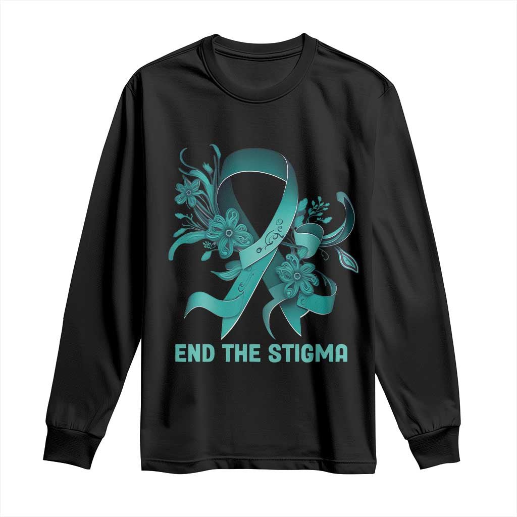 Sexual Assault Awareness Long Sleeve Shirt End The Stigma Teal Floral Ribbon