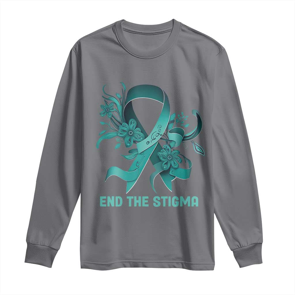 Sexual Assault Awareness Long Sleeve Shirt End The Stigma Teal Floral Ribbon