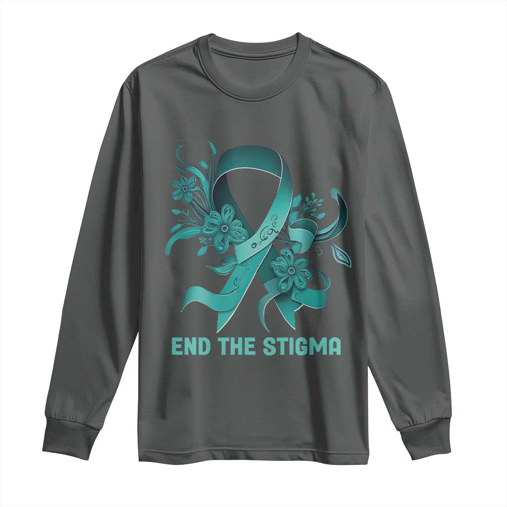 Sexual Assault Awareness Long Sleeve Shirt End The Stigma Teal Floral Ribbon