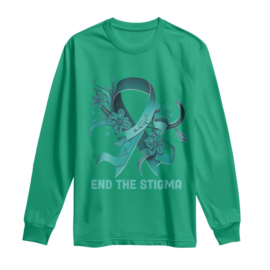 Sexual Assault Awareness Long Sleeve Shirt End The Stigma Teal Floral Ribbon