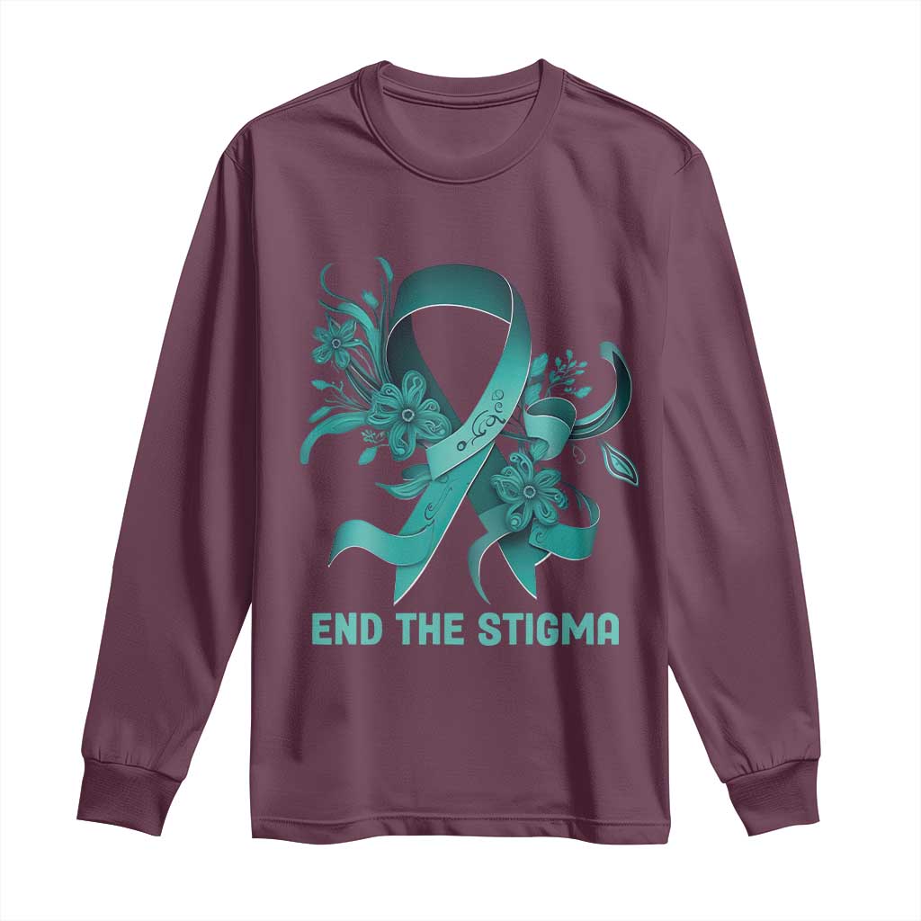 Sexual Assault Awareness Long Sleeve Shirt End The Stigma Teal Floral Ribbon