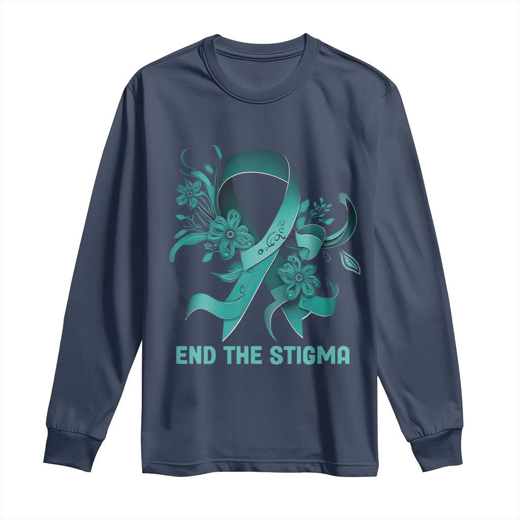Sexual Assault Awareness Long Sleeve Shirt End The Stigma Teal Floral Ribbon