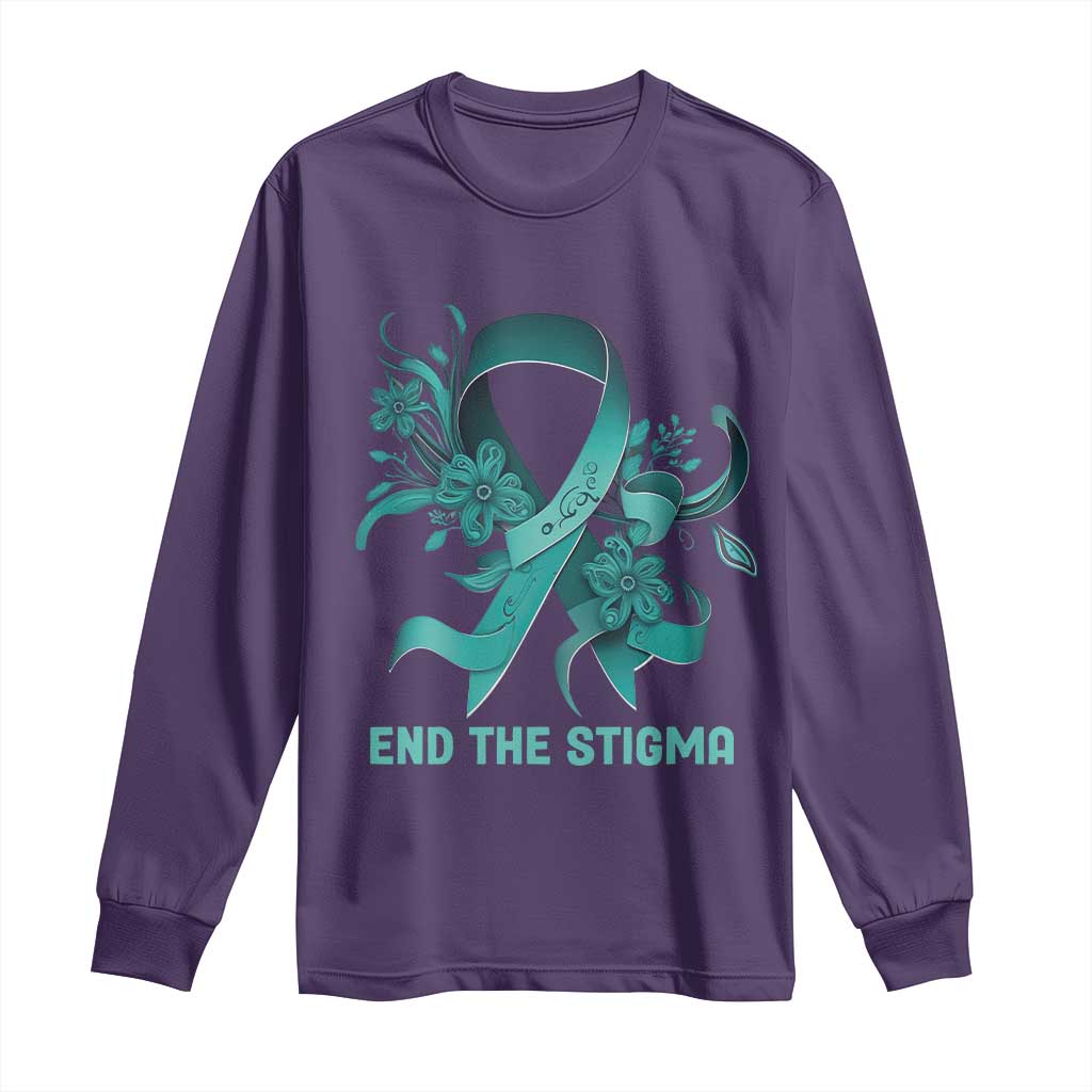 Sexual Assault Awareness Long Sleeve Shirt End The Stigma Teal Floral Ribbon