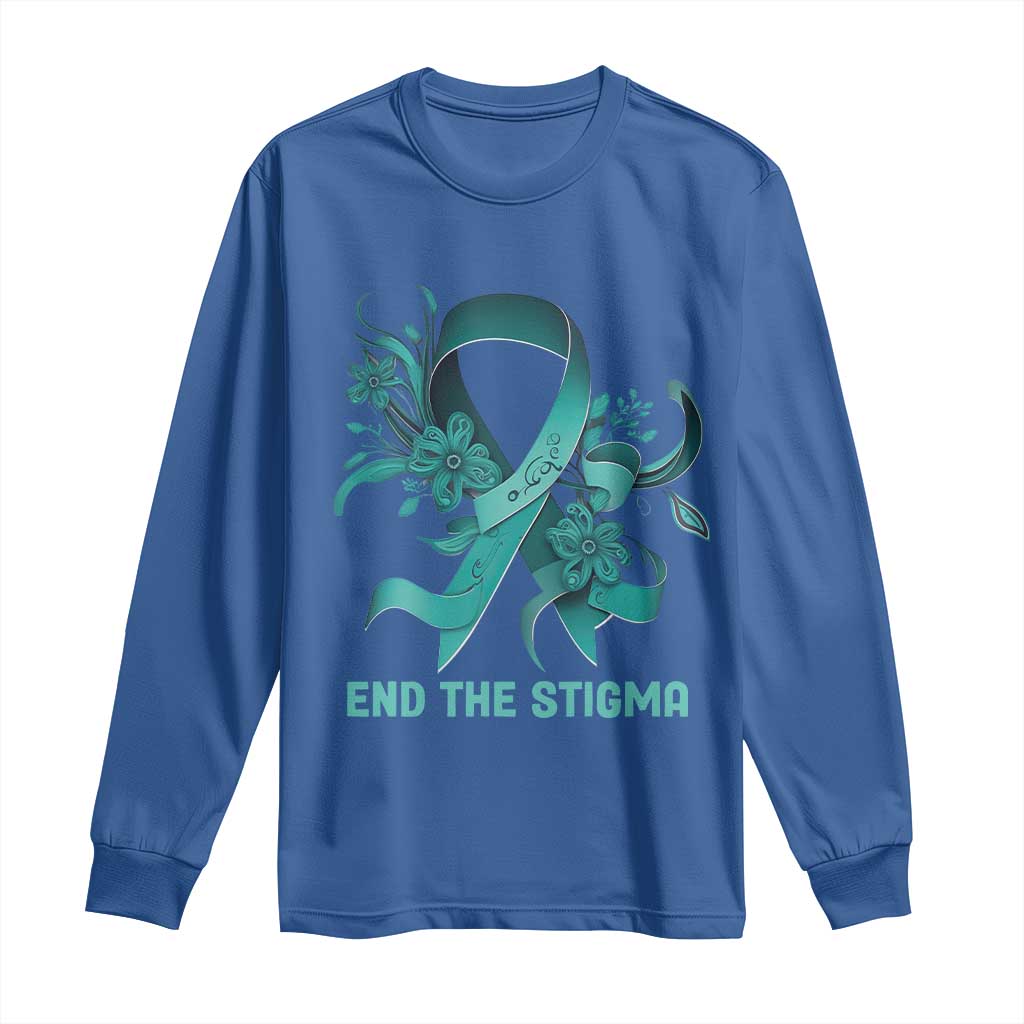 Sexual Assault Awareness Long Sleeve Shirt End The Stigma Teal Floral Ribbon