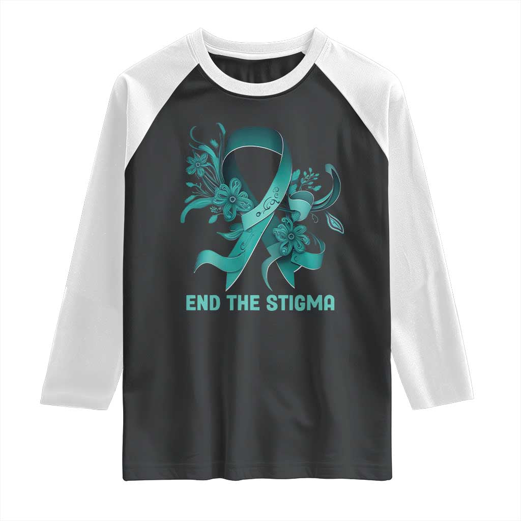 Sexual Assault Awareness Raglan Shirt End The Stigma Teal Floral Ribbon