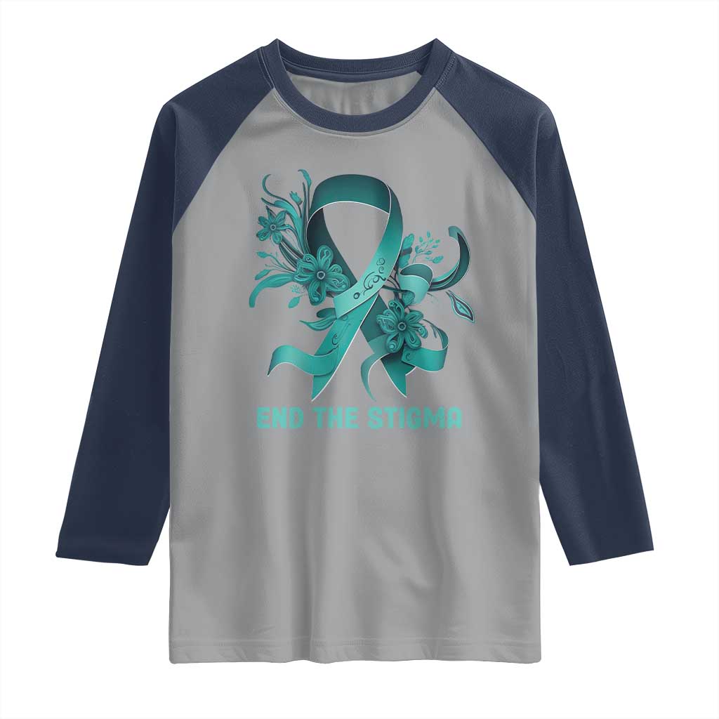 Sexual Assault Awareness Raglan Shirt End The Stigma Teal Floral Ribbon