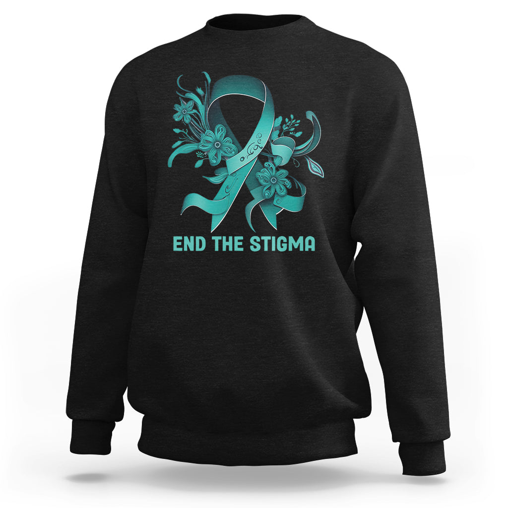 Teal Floral Ribbon Sexual Assault Awareness Month End The Stigma, Sexual Assault Awareness Shirt Sweatshirt - Wonder Print Shop