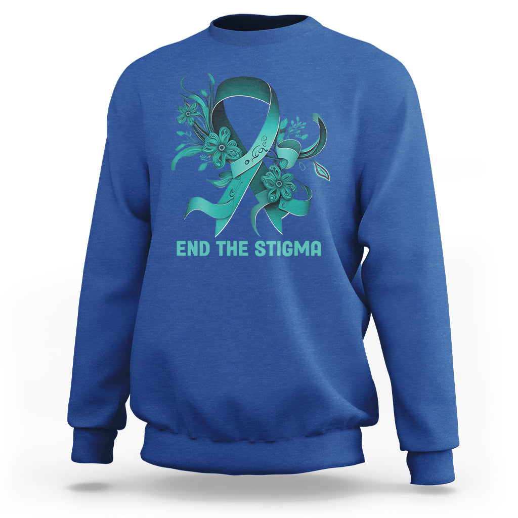 Teal Floral Ribbon Sexual Assault Awareness Month End The Stigma, Sexual Assault Awareness Shirt Sweatshirt - Wonder Print Shop