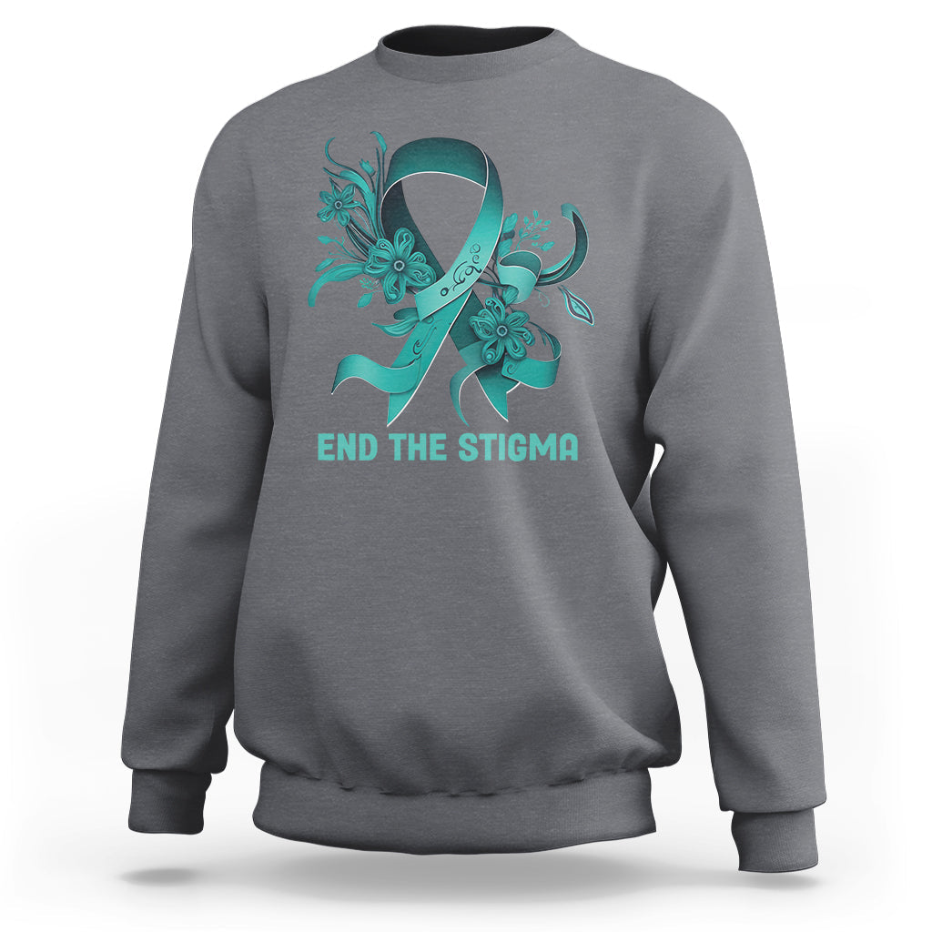 Teal Floral Ribbon Sexual Assault Awareness Month End The Stigma, Sexual Assault Awareness Shirt Sweatshirt - Wonder Print Shop