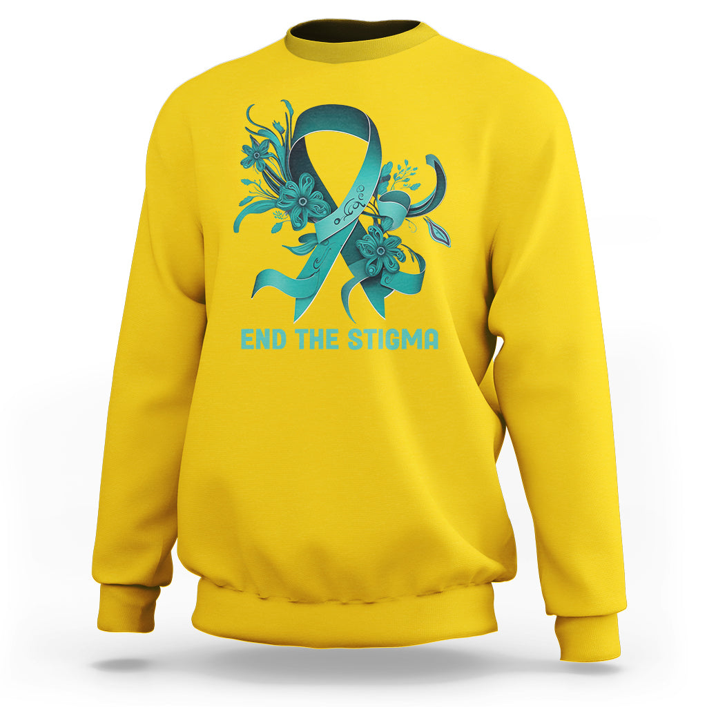 Teal Floral Ribbon Sexual Assault Awareness Month End The Stigma, Sexual Assault Awareness Shirt Sweatshirt - Wonder Print Shop